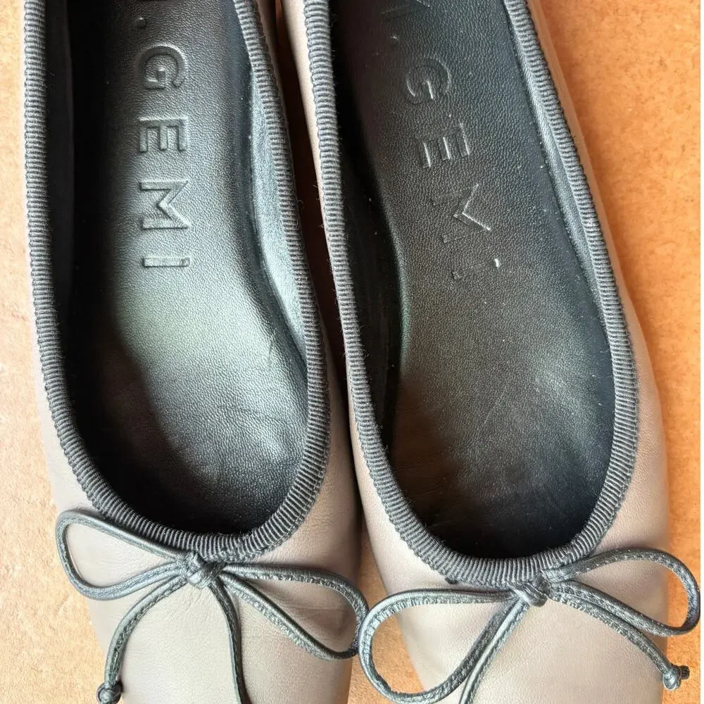 M.Gemi The Danza Taupe Leather Square Toe Mini Wedge Ballet Flat EU 36.6/US 6